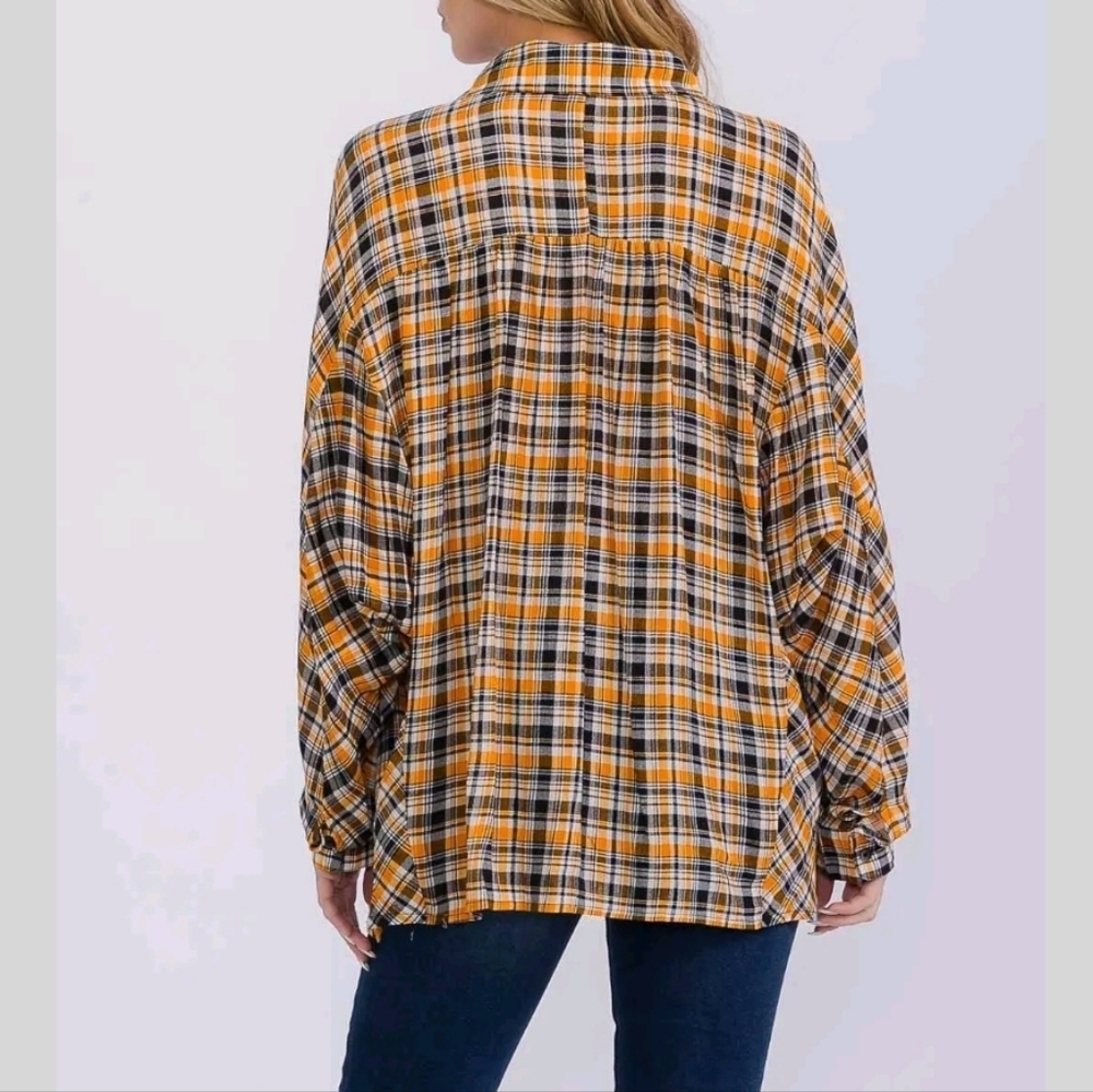 Easel oversized long sleeve button-down tunic plaid shirt NWT - Picture 4 of 12